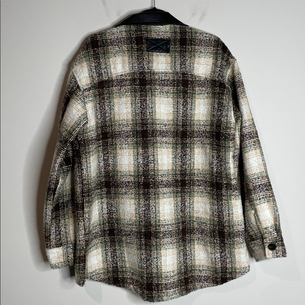 Le Miel | Women’s Plaid Oversized Shacket Vegan Leather Details Size Medium - Picture 6 of 6